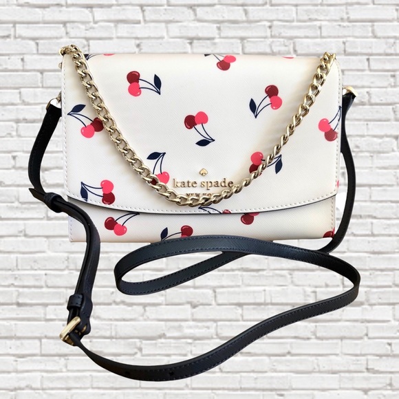 KATE SPADE • Carson Dancing Cherries Printed Leather Convertible Crossbody - Picture 2 of 10